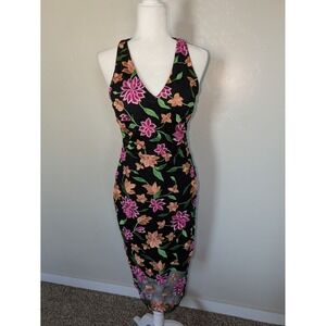Siena Floral Embroidered Mesh Sheath Dress Size 4 Line Sleeveless Sheer‎ Overlay